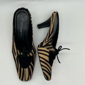 Zebra Print Calfhair Women's Poined Toe Slingback Kitten Heels Size 7